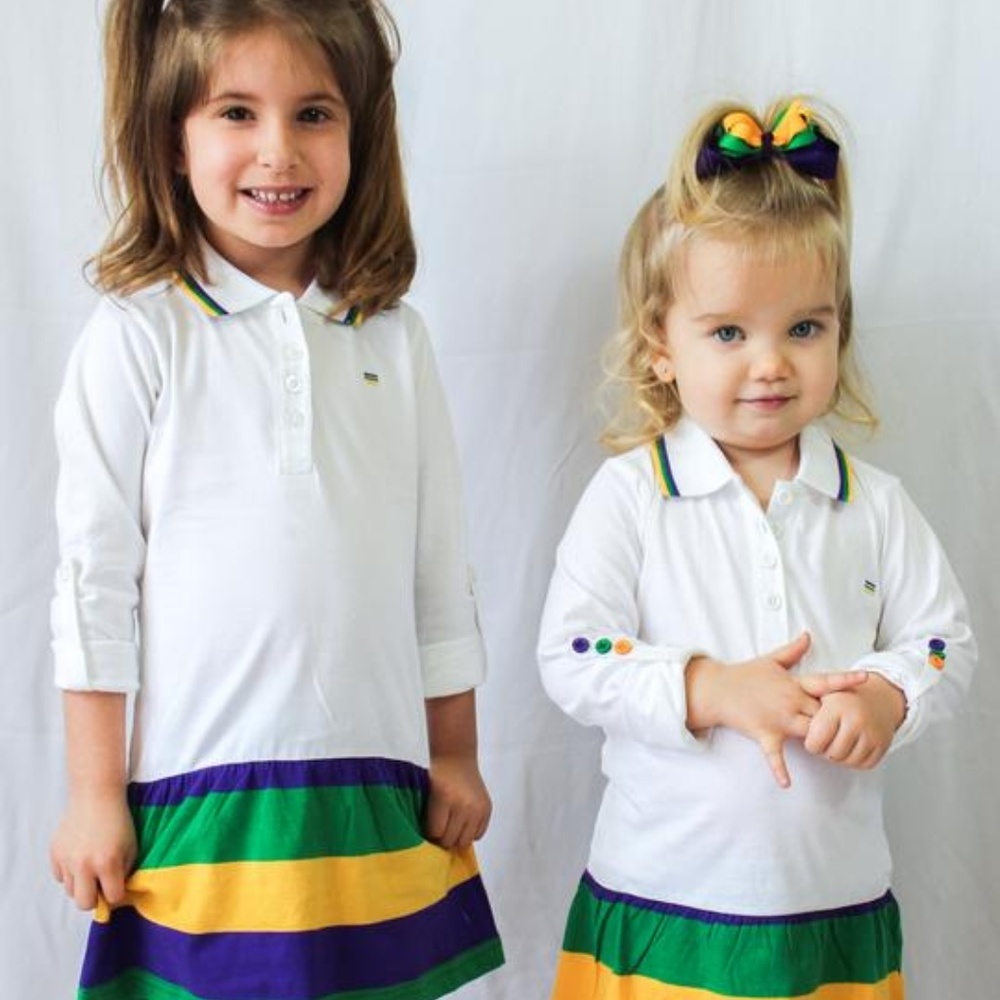 Mardi Gras Girls Dress W/Purple, Green & Gold - Picture 2 of 4